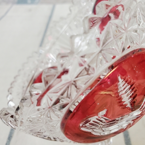 Vintage German Hofbauer Byrdes Bird Ruby Flashed Crystal Footed Candy Dish - Picture 7 of 10